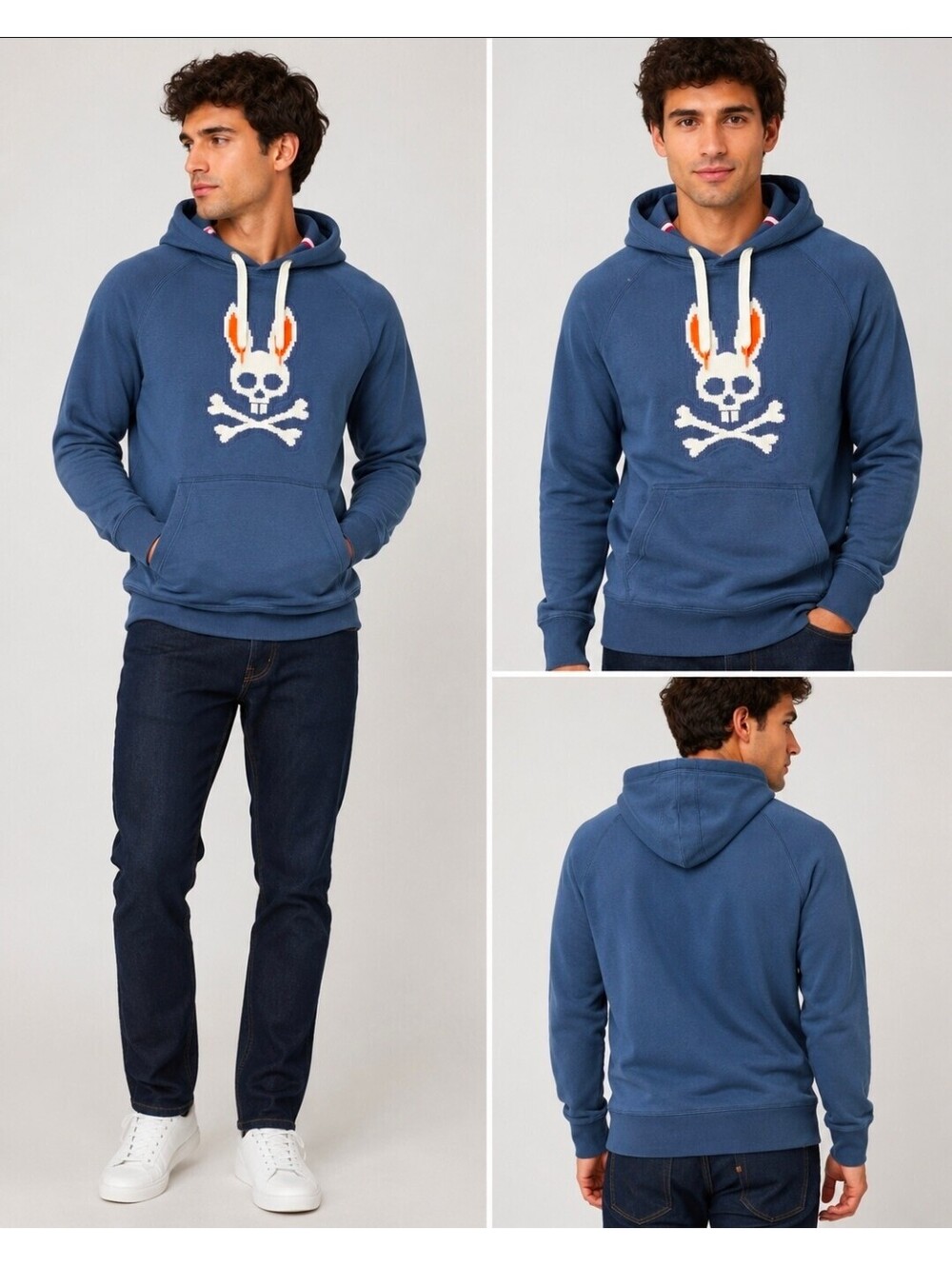 Psycho Bunny XXS Blue Pullover Hoodie Skull Crossbones Embroidered Graphic